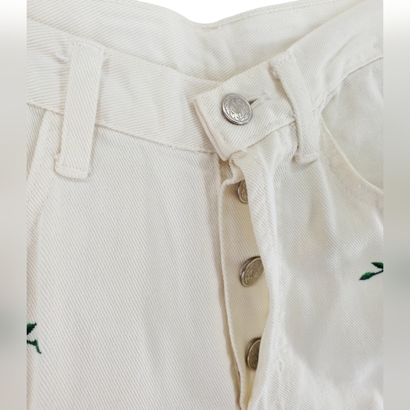 Vtg Fredericks Hollywood White Hi Rise Tapered Jean 9 10 25x30 Floral Embroidery - Picture 6 of 14